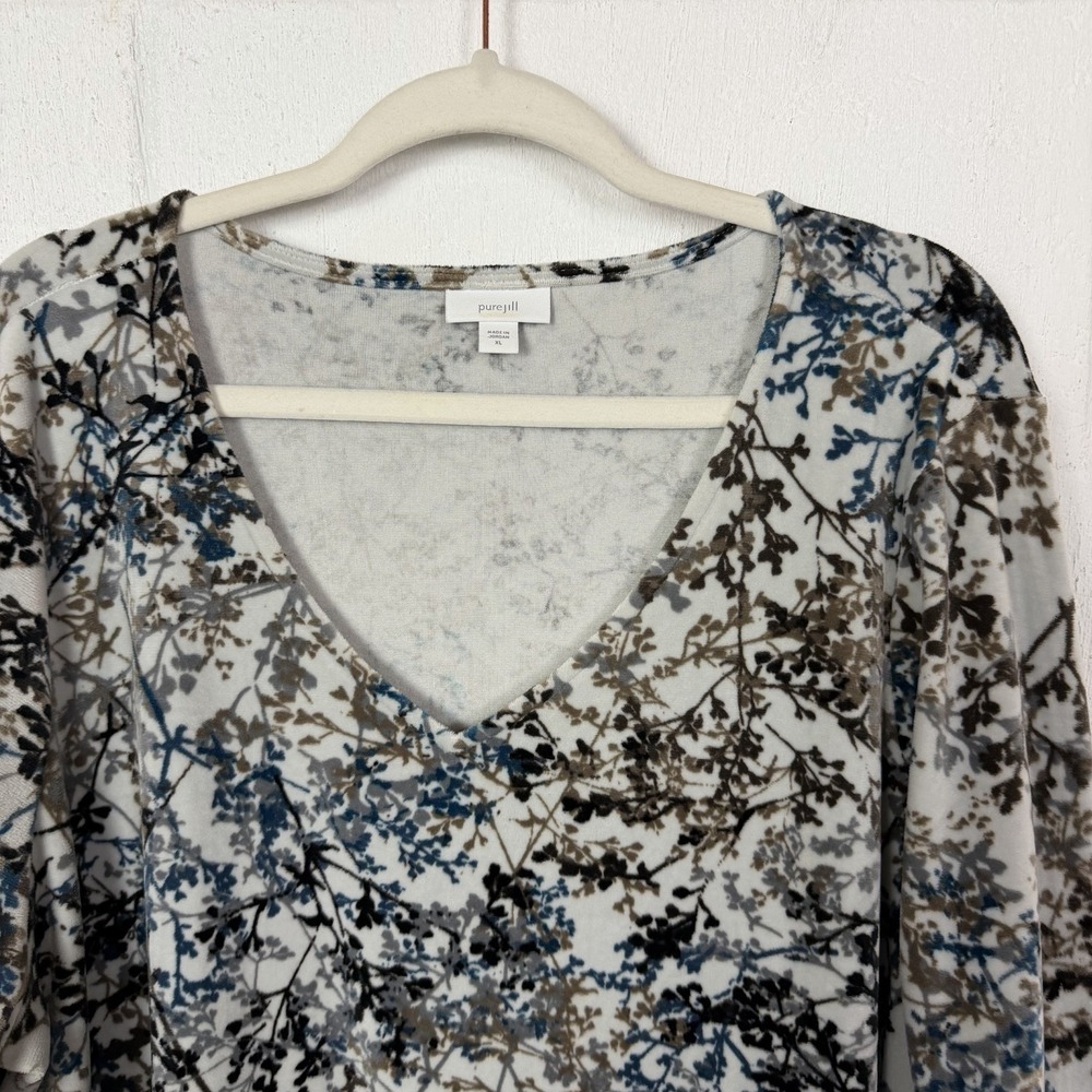 Pure Jill J Jill Shift Velour Dress SZ XL Vine Floral Print Soft Cozy Fall Cabin - Picture 2 of 12
